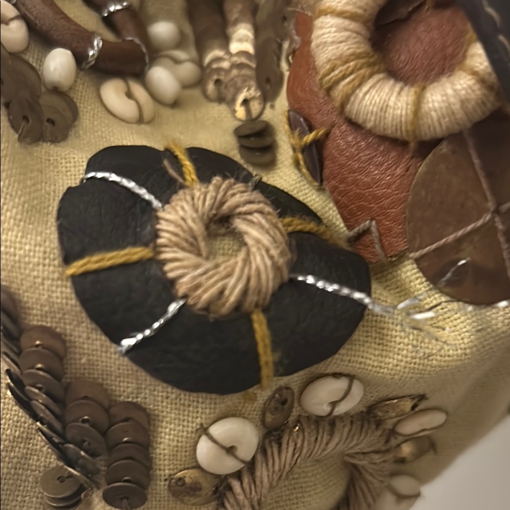 Anthropologie Yellow and Brown Embroidered Tote Vintage look gently Pre Loved - Picture 6 of 10